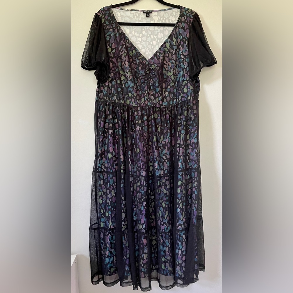 Torrid Tiered Midi Dress - Soft Mesh Spotted Black - Picture 6 of 9